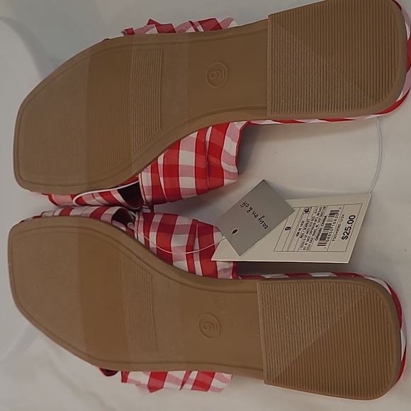 A New Day Women's Scarlet Gingham Bow Flat Sandals Red and White Size 9 NWT - Picture 7 of 9